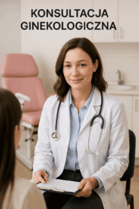 Lekarz ginekolog tłumaczący na czym polega cytologia ginekologiczna.