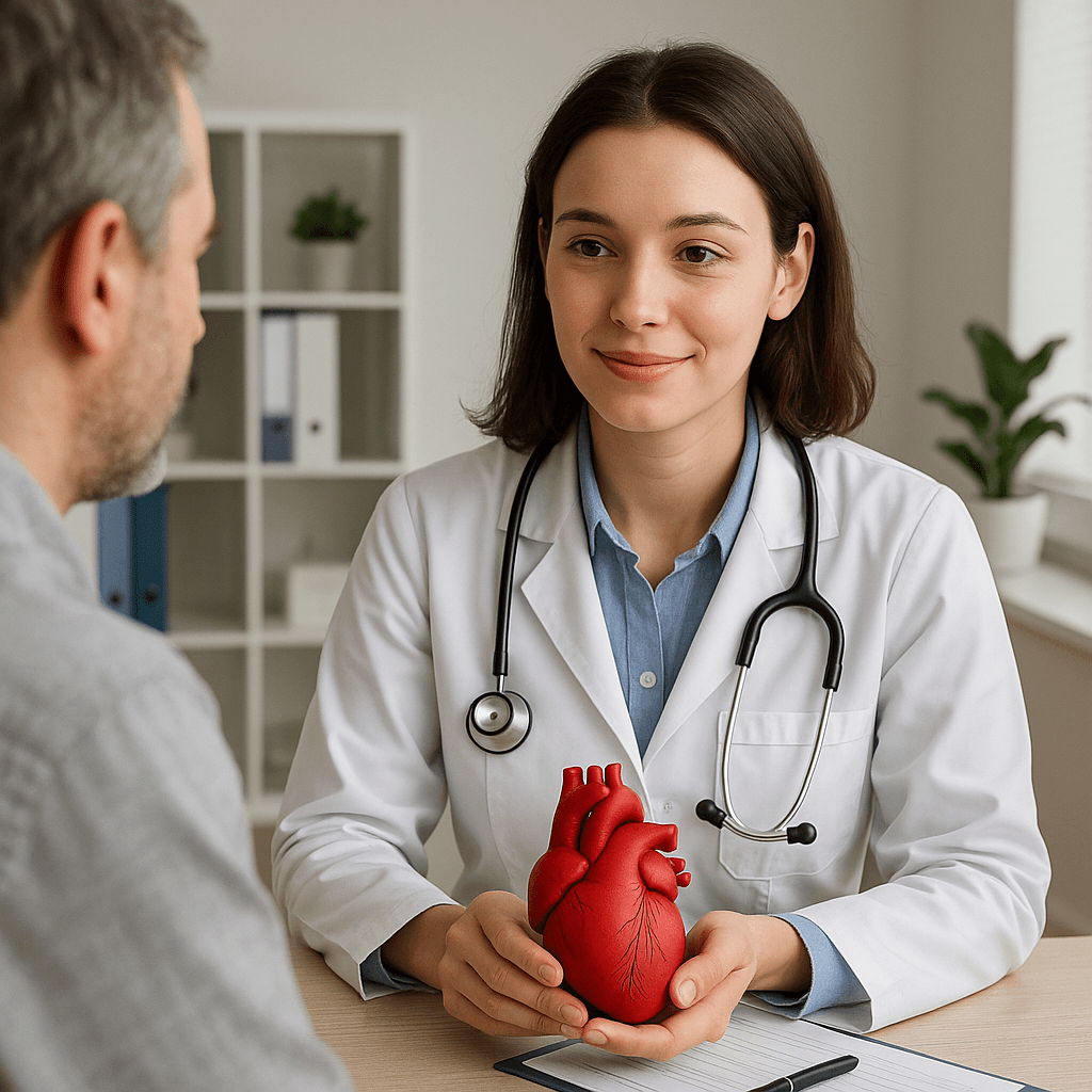 Zdjęcie przedstawia lekarkę kardiolożkę udzielającą konsultacji kardiologicznej.