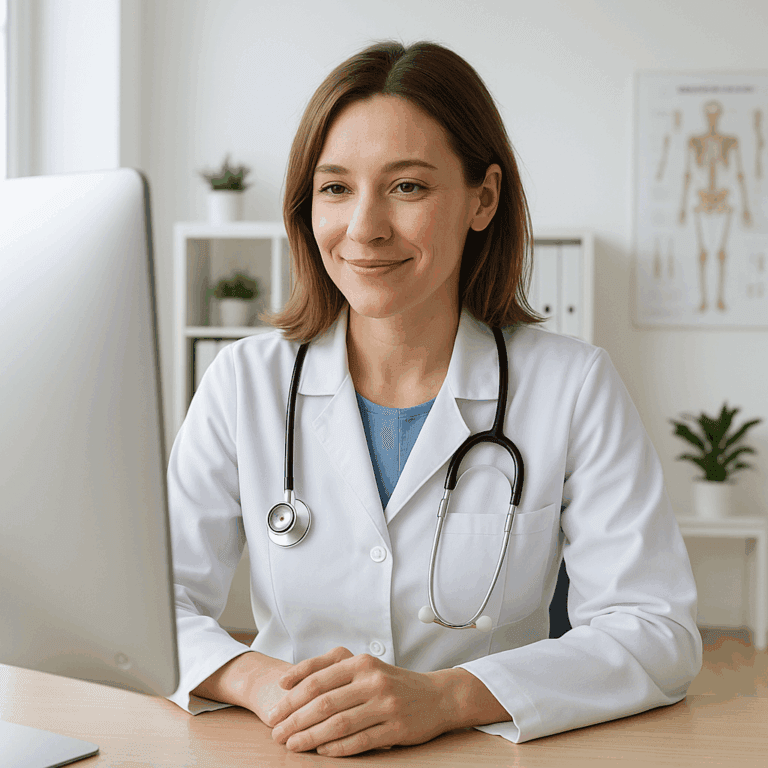 Lekarka przeprowadzająca telekonsultację lekarza rodzinnego w Sonicus.