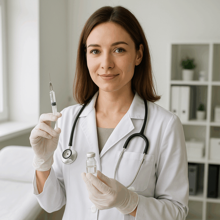 Zdjęcie przedstawia lekarkę, przed przeprowadzeniem zabiegu mezoterapii w Zabrzu.