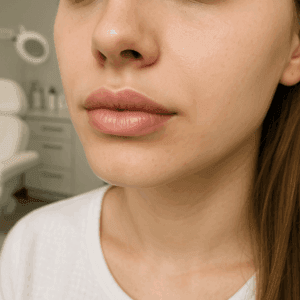 Zdjęcie przedstawia usta pacjentki przed zabiegiem modelowania ust w Sonicus w Zabrzu.